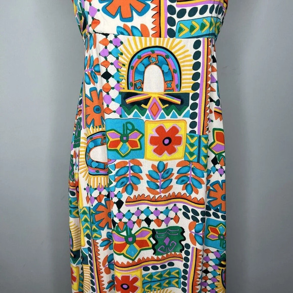 Paper Heart Anthropologie Aztec Sunrise Maxi Long Hi Lo Dress Ruffle Sz M - Picture 3 of 15